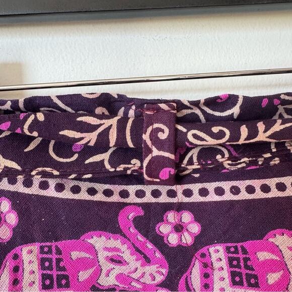 Boho Purple India Blockprint Elephant Circle Wrap Skirt M - Picture 6 of 6